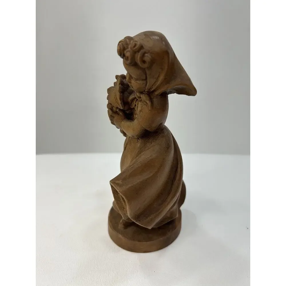 Vintage 1960s‎ Hand Carved Wood German Oberammergau Girl Holding Grapes Numbered